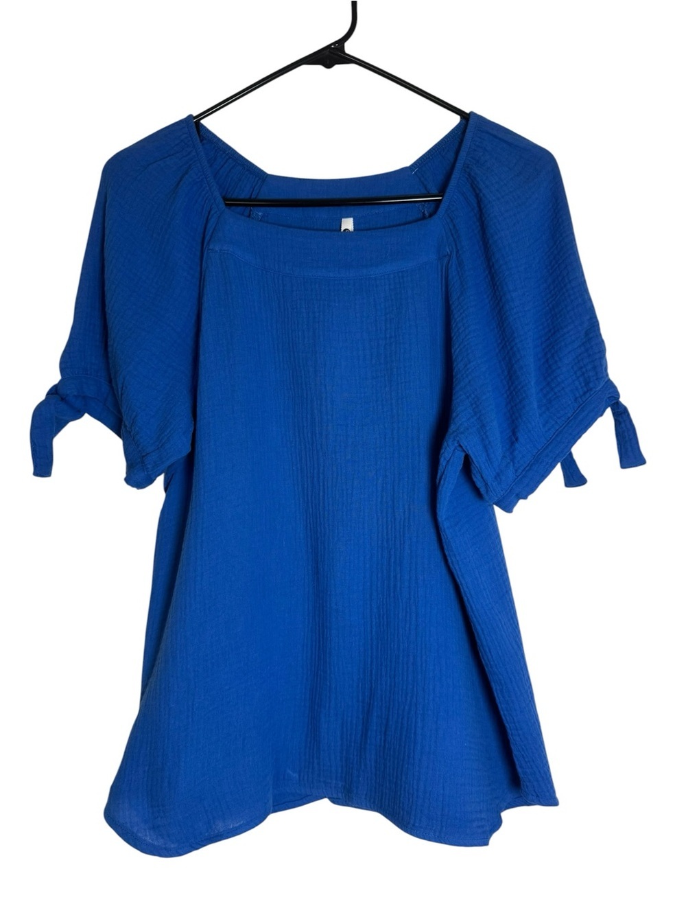 NWT Leo & Nicole Cobalt Square Neck Small Gauze Top with Tie Sleeves
